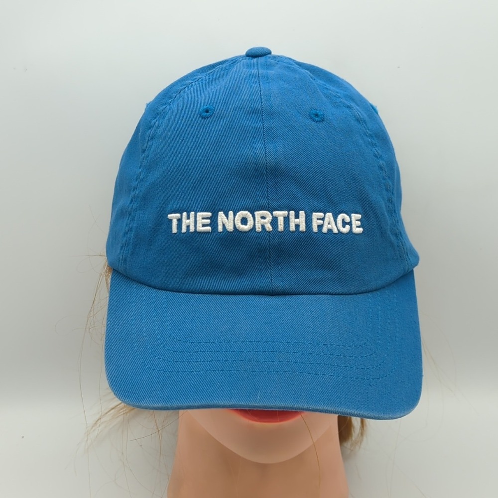 The North Face Hat Cap Horizontal Spell Out Logo Unisex Blue One Size Adjustable